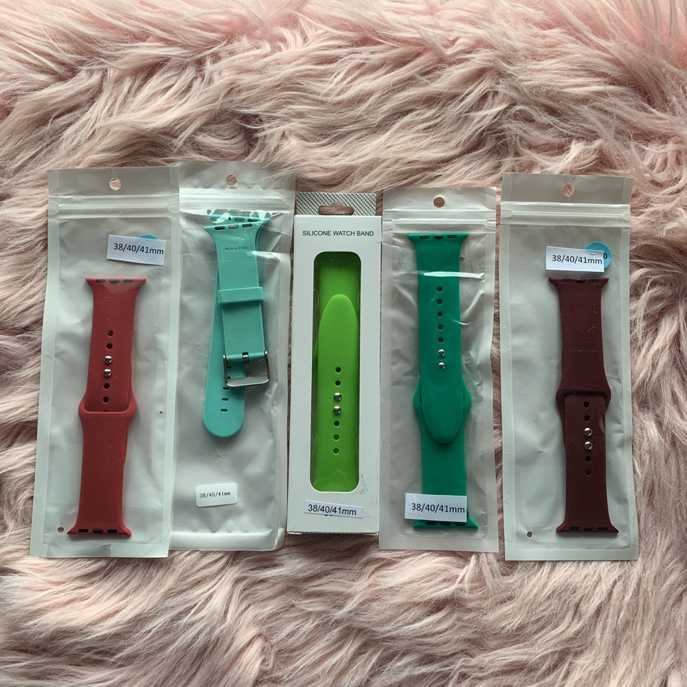 🎉HP🎉New Set of 5 Apple Watch Silicone Sport Bands Green Red Maroon